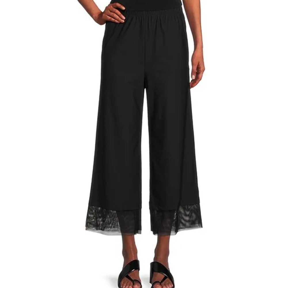IC Collection Cropped Straight Leg Double Layered Mesh Hem pull- on pants - Picture 2 of 14